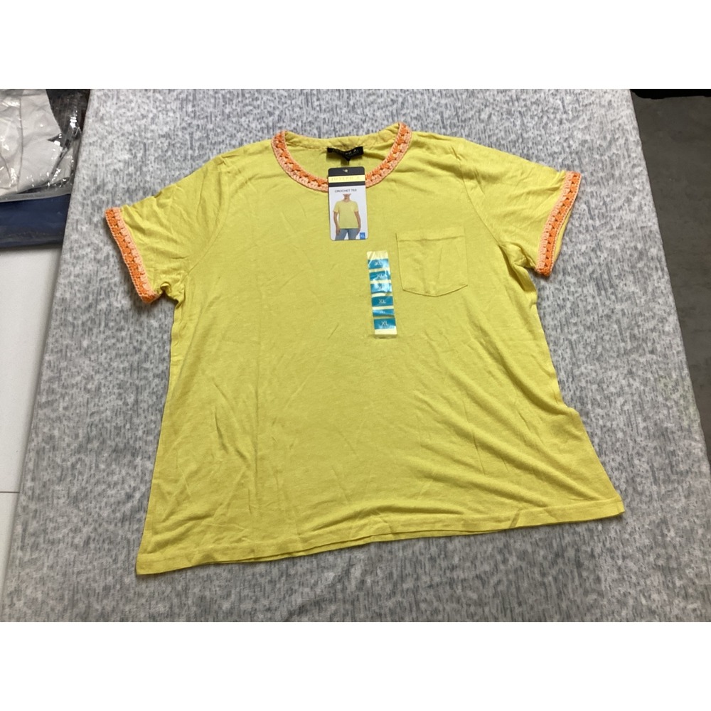 Joseph A. Womens Crochet Trim Linen Blend Pocket Tee Aspen Gold Yellow XL NEW